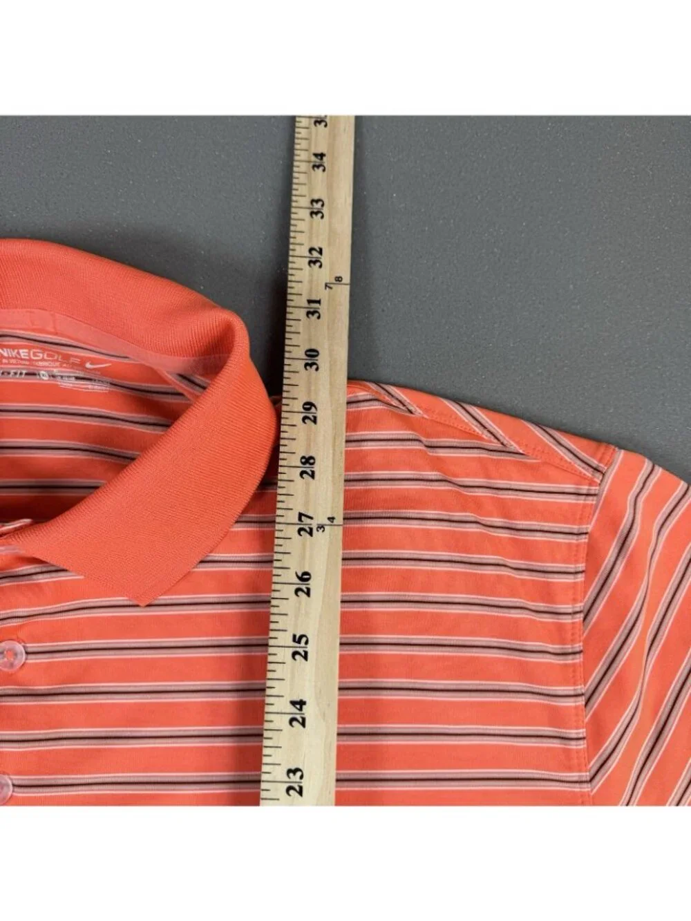 Nike Golf Polo Shirt Mens Size XL Orange Striped Dri-Fit Stretch Golf Summer